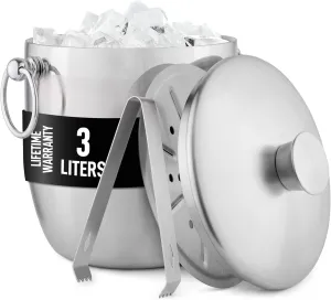 Zulay Kitchen Premium Stainless Steel Double-Wall Insulated Ice Bucket Kit – 3L, Leak-Proof, Stylish Drink Cooler for Parties, Cocktails, Wine, and Whiskey – Perfect for Home & Bar Use