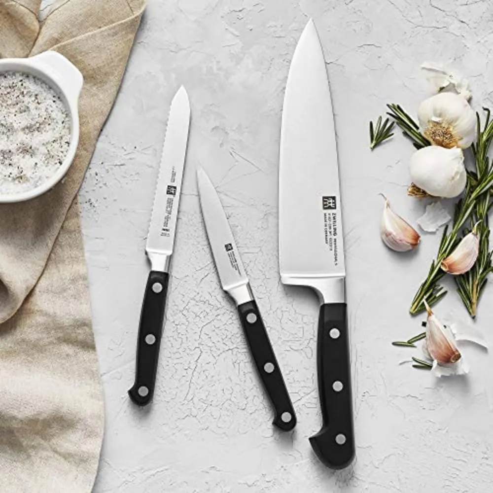 ZWILLING Professional S 3-Piece Razor-Sharp German Starter Knife Set, Made in Company-Owned German Factory with Special Formula Steel perfected for almost 300 Years, Dishwasher Safe,Black