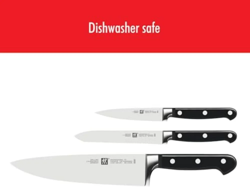 ZWILLING Professional S 3-Piece Razor-Sharp German Starter Knife Set, Made in Company-Owned German Factory with Special Formula Steel perfected for almost 300 Years, Dishwasher Safe,Black