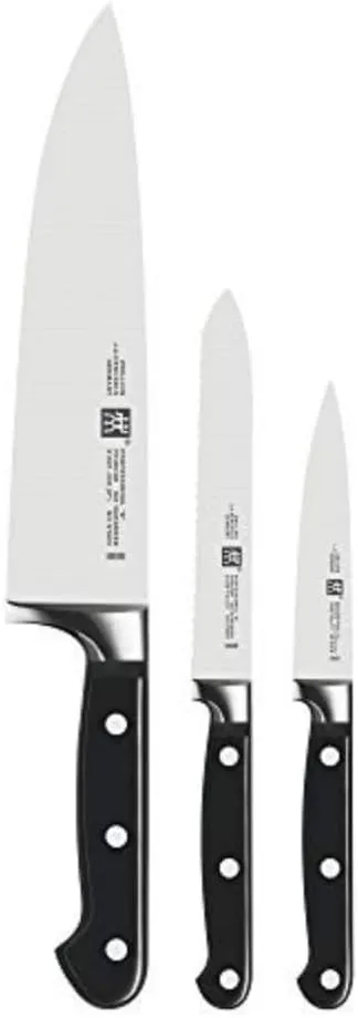 ZWILLING Professional S 3-Piece Razor-Sharp German Starter Knife Set, Made in Company-Owned German Factory with Special Formula Steel perfected for almost 300 Years, Dishwasher Safe,Black